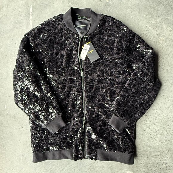 NWT - LE SUPERBE -  Grand Prix Animal Print Sequin Bomber Jacket - L - Black - Picture 3 of 8